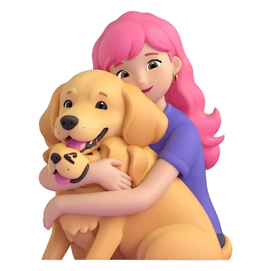 pink-haired girl hugging golden retriever sticker