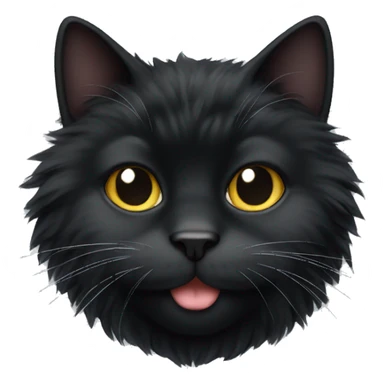 fluffy black cat with white chin sticker