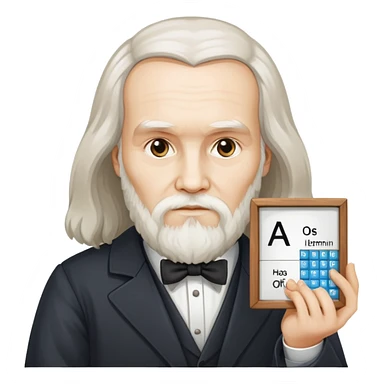 Dmitri Mendeleev with periodic table of elements sticker