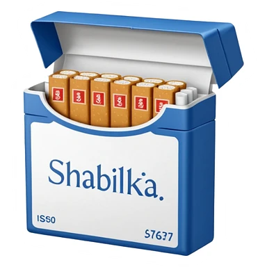 Создать emoji картинку с пачкой сигарет с надписью «SHABILKA” на фиолетовом фоне sticker