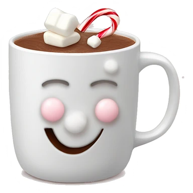 Hot chocolate drink with marshmallows and candy canes in a white Christmas mug sticker