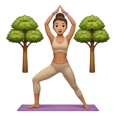 Mixed-race woman with caramel skin, slim thick figure, wearing a beige sports bra and leggings, doing a yoga tree pose, pastel background sticker