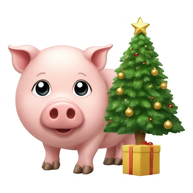 Pig with Christmas tree sticker