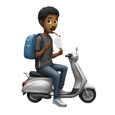 Young man smoking on a scooter wearing Nike  sticker