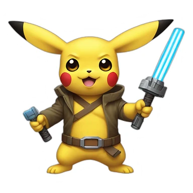 pikachu with the face of yoda and wolverine x-men claws holding a lightsaber sticker