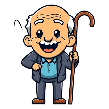 old man with cane laughing hysterically sticker
