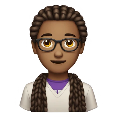 Brown teen nerd androginous boy with black and dark purple box braids showing near the eyes sticker