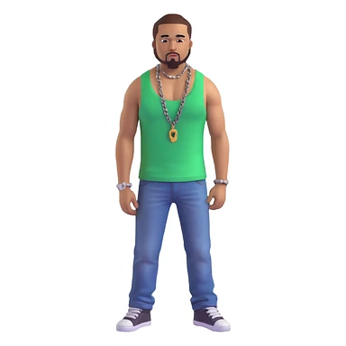 CJ from GTA San Andreas with his green tank top, jeans and chain necklace sticker