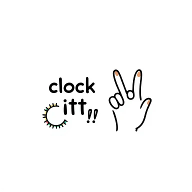 pinching hand emoji with the phrase 'clock ittt', doodle style, colorful accents sticker