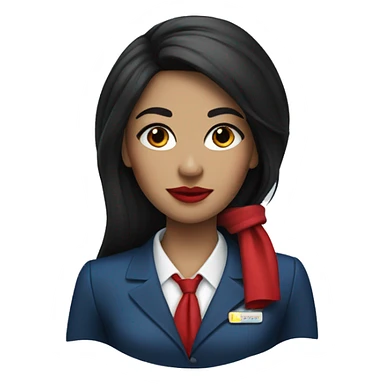 Flight attendant with long black hair, red lips and a little blue scarf sticker