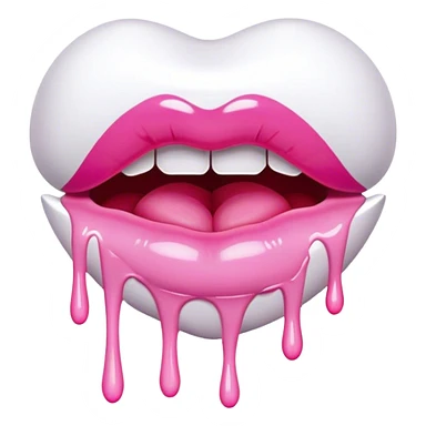 Completely white paint dripping off Floating pink glossy bitten lips sticker