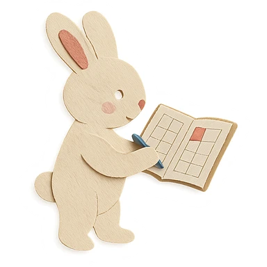 highly detailed, high quality paper craft style illustration of a cream-colored bunny standing and writing in a planner, intricate textures, soft lighting, delicate cut-paper details sticker