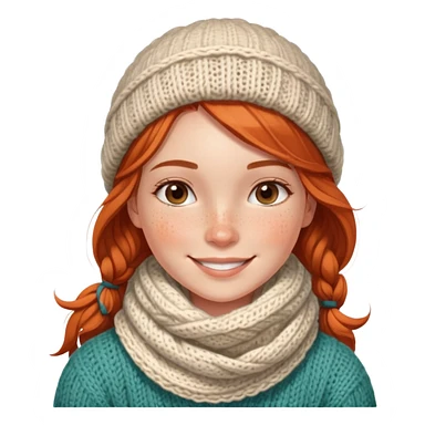  A smiling girl with freckles across her nose, in a cozy knitted scarf. sticker