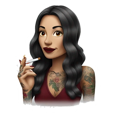 Beautiful tattooed burgundy long haired woman smoking a cigarette sticker