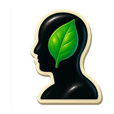 human silhouette or body with a leaf symbolizing mental health placed on the face or chest, retro stickers style, clear outlines, strong shadows and highlights, fun and not too complex, psychosomatics and psychology theme sticker