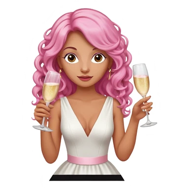 One lady with long pink curled hair and tan skin holding a glass of  pink champagne in each hand sticker