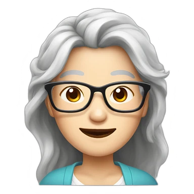 Chinese senior lady wear glasses  has long hair show love gesture sticker