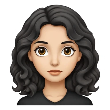 woman face with big grey eyes, medium skin tone, and black wavy hair sticker