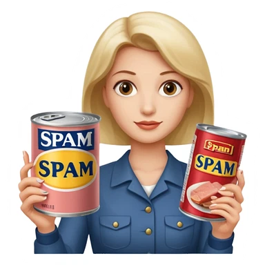 cameo painting of woman holding spam sticker