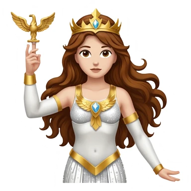 Nike, Goddess of Victory from Gods and Goddesses with long brown hair, white sequin outfit sticker