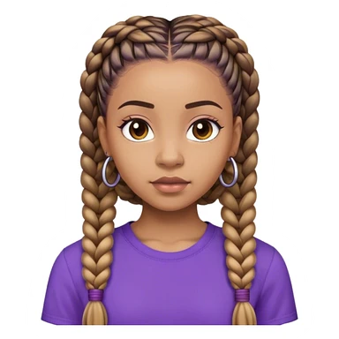 A lightskin black girl with boxbraids and purple shirt sticker