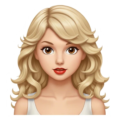 Blonde model with brown eyes, long wavy hair, Taylor Swift sticker