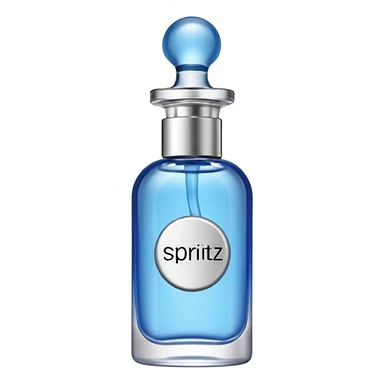 Small blue perfume travel bottle with spritz written on it sticker