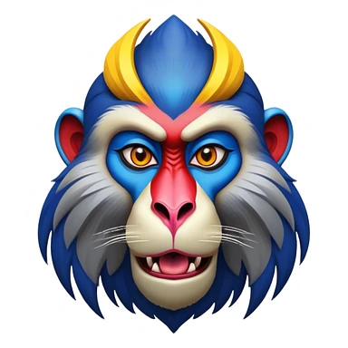 Cinematic Noble Mandrill Portrait Emoji, Poised and regal, with a striking, powerful build and a vivid, multicolored face accented by bold blue, red, and yellow hues, deep-set soulful eyes, Simplified yet sharp and sophisticated features, highly detailed, glowing with a vibrant, dignified glow, high shine, intelligent and commanding, stylized with an air of exotic majesty, focused and attentive, soft glowing outline, capturing the essence of a watchful and confident primate, so majestic it feels as though it could step out of the screen with effortless authority! sticker