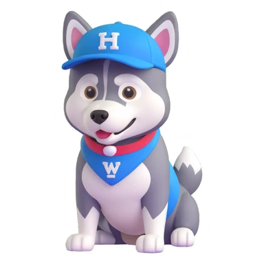 mascot of a sports club husky, white, black, blue, wearing a sports cap sticker