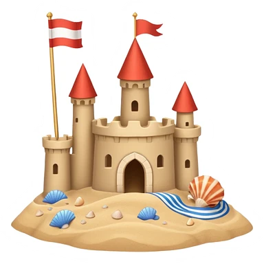 Decorated sand castle – seashells and a tiny flag on top sticker