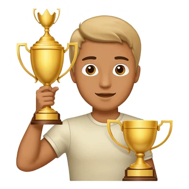 man raising a trophy sticker