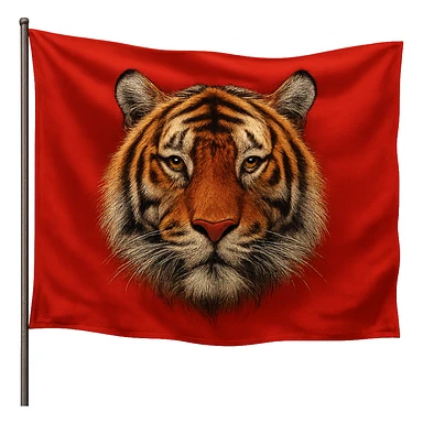 red flag featuring a realistic tiger face, centered, vivid and eye-catching, no text sticker