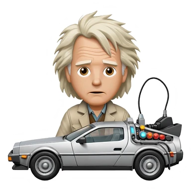 Doc Brown from Back to the Future, driving the DeLorean, windblown hair, determined look sticker