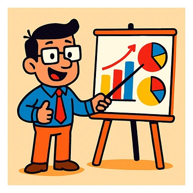 office worker presenting a chart, playful cartoon style sticker