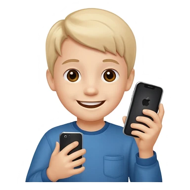 happy little kid holding a phone sticker