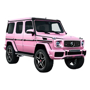 Mercedes-Benz G63 AMG in elegant light pink, shown from the side with the front logo visible. Use bold outlines, black details, a glossy finish sticker
