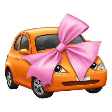 an orange car with a pink bow sticker