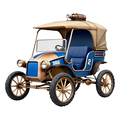 Old American West tarnished R2D2 bounty hunter 1854 delicately ornate rosegold accents painted dune buggy buckboard wagon powered by electric motors and batteries with safety features and belts flying rapidly across rough dusty terrain stable on strong agile steampunk suspension and steering  sticker