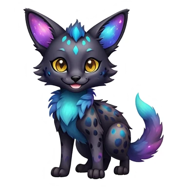 Cute Kawaii Epic Colorful Dark Black Iridescent Nebula Sergal-Serval-Vernid full body sticker