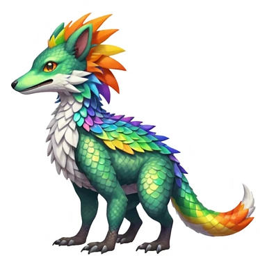 Colorful Fruity Iridescent Warm-colored Tropical Exotic Vernid-Sergal-Trico-Silvally-Nargacuga-fusion-hybrid-animal-creature, full body sticker