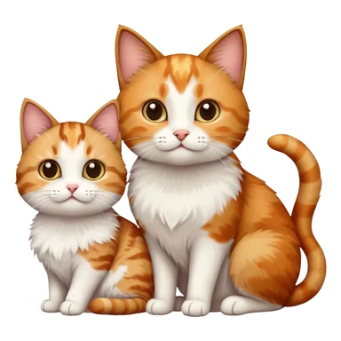 3 different coloured small cats including a dark brown tabby and white, and a patchy calico, and a ginger and white sticker