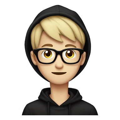 A 17 year old man with a black hoodie beane black hat and par off glasses make it in styleof apple emo sticker