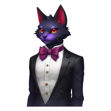 cool cartoon anthro edgy distinguished ethereal elegant beautiful fantasy black purple red ethereal fantasy nargacuga-Noivern-cat-Quiana-Fakemon collar harness bow tie full body sticker