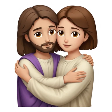 Jesus hugging a girl with short brown hair brown eyes white sticker