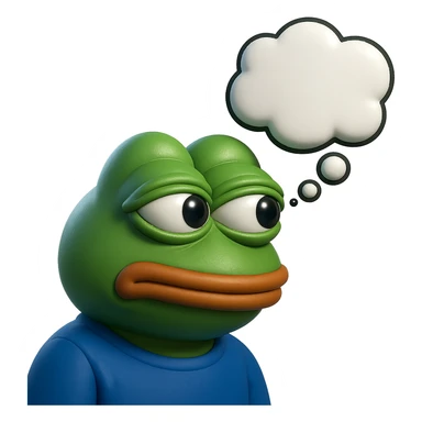 make a pepe with thought bubble looking at left side in 3d style, good highlights and shadows, drop shadows  sticker