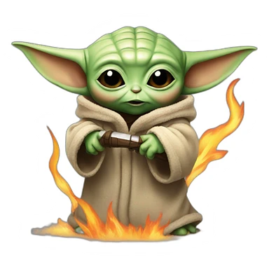 baby yoda on fire sticker