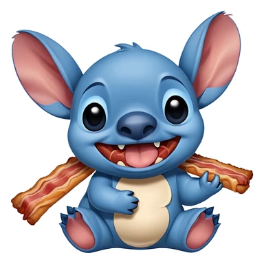 happy Stitch holding a bacon strip sticker