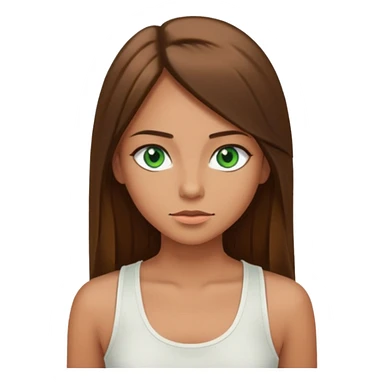 A girl with long brown straight hair, green eyes, and a white tank top; she doesn't have bangs. tan skin sticker