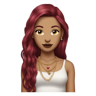 Pale girl with long burgundy hair, long eyelashes and has tattoos. She is wearing a crop top shirt and gold chain necklace and diamond earrings  sticker