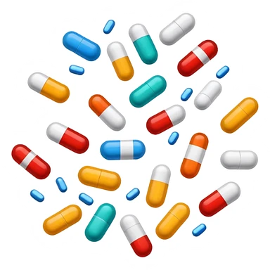 Medicine pills and capsules floating or flying in the air sticker